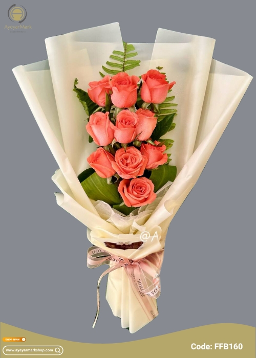 နှင်းဆီပန်း ပန်းစည်း Fresh Flower Bouquet approx 10 roses FFB164