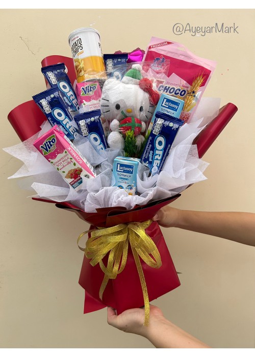 မုန့်ပန်းစည်း အရုပ်အပါ Assorted Snack Bouquet with Toy Soft Stuffed Toy SNTFB100