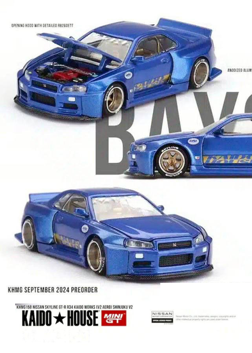 KAIDOHOUSE x MINI GT Nissan Skyline GT-R (R34) Kaido Works (V2 Aero) SHINJUKU V2