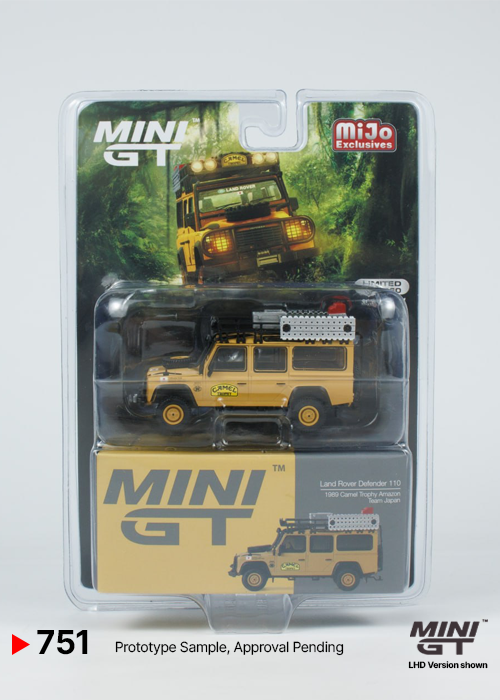 MINI GT Land Rover Defender 110 (1989 Camel Trophy Amazon Team Japan) MGT00751-MiJo Exclusives (Blister Packaging) (1:64)