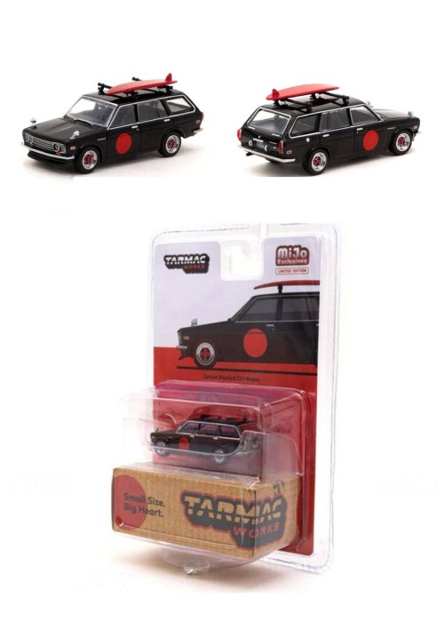 Tarmac Works Datsun Bluebird 510 Wagon Black With Surfboard